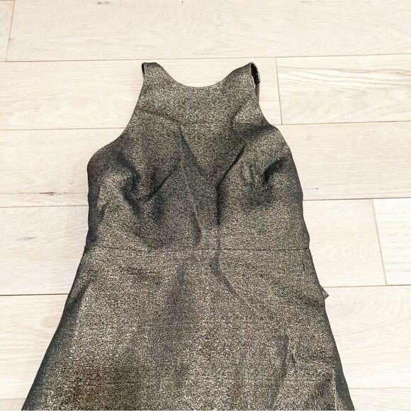 Halston Heritage Gold and Black Halter Sheath Cocktail Dress - Picture 2 of 7